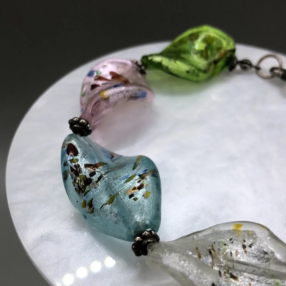 ARTISAN made curled art glass statement bracelet